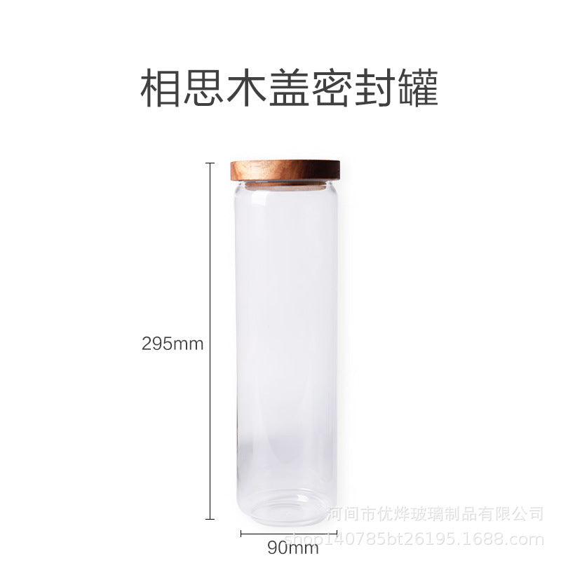 Japanese-style acacia wood lid sealing silicon transparent glass storage jar