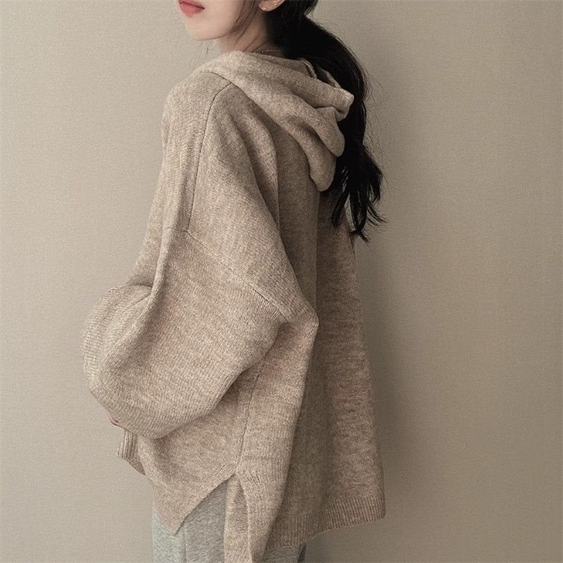 2024 new hot style Lazy style hooded sweater loose sweater slimming belly covering top