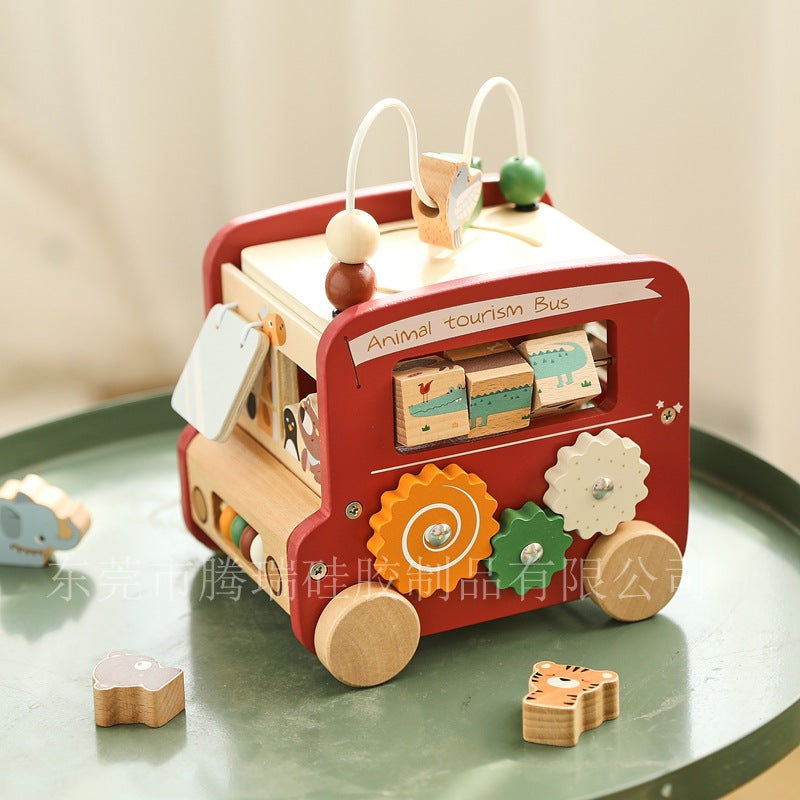 Children's educational 5-in-1 bus toy shape matching building blocks