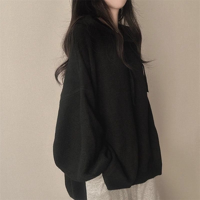 2024 new hot style Lazy style hooded sweater loose sweater slimming belly covering top