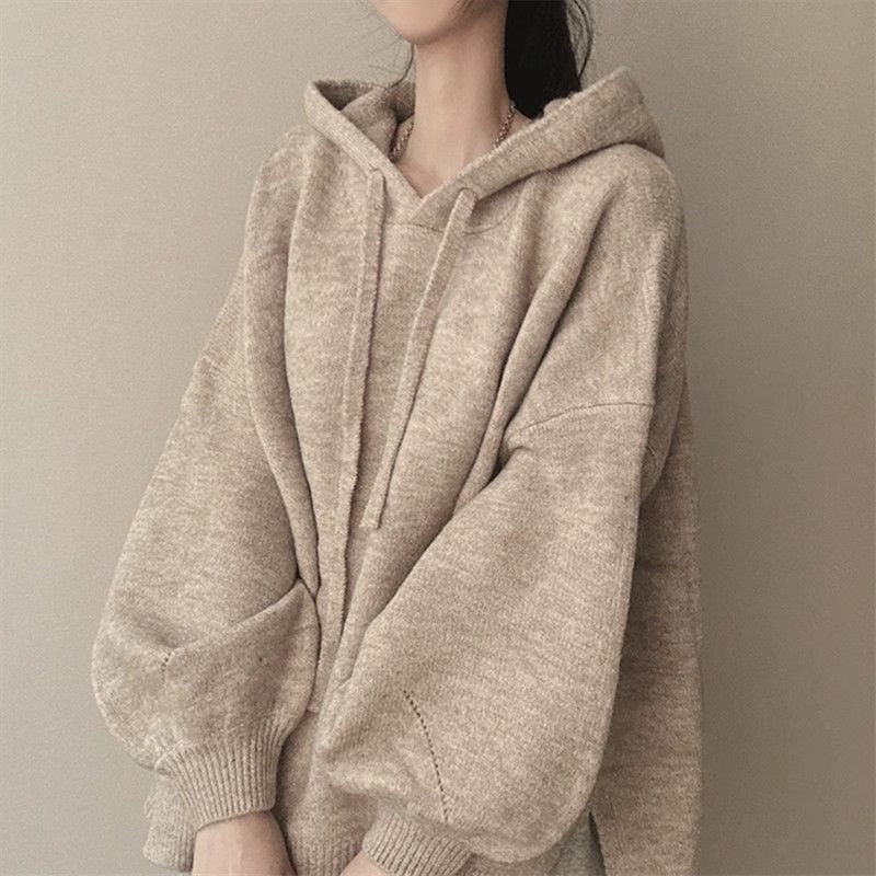 2024 new hot style Lazy style hooded sweater loose sweater slimming belly covering top