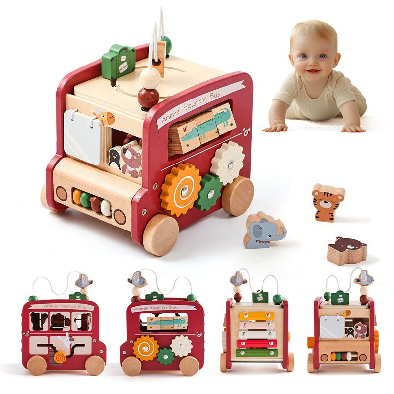 Children's educational 5-in-1 bus toy shape matching building blocks