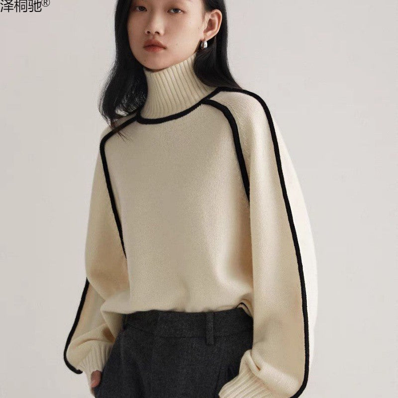 Autumn and winter half-high collar three-dimensional striped slim casual loose pullover knitted sweater lazy style sweater