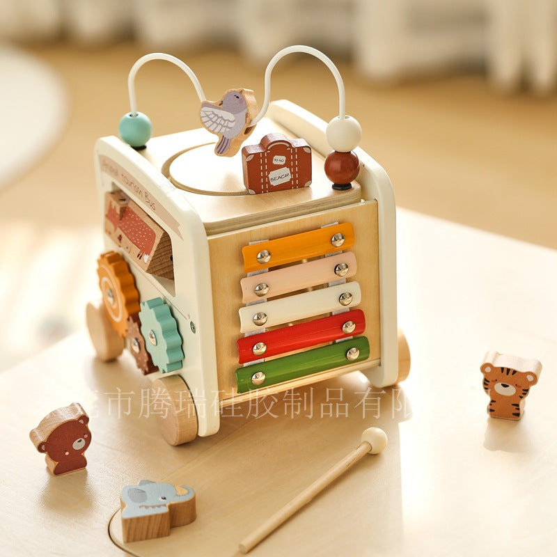 Children's educational 5-in-1 bus toy shape matching building blocks