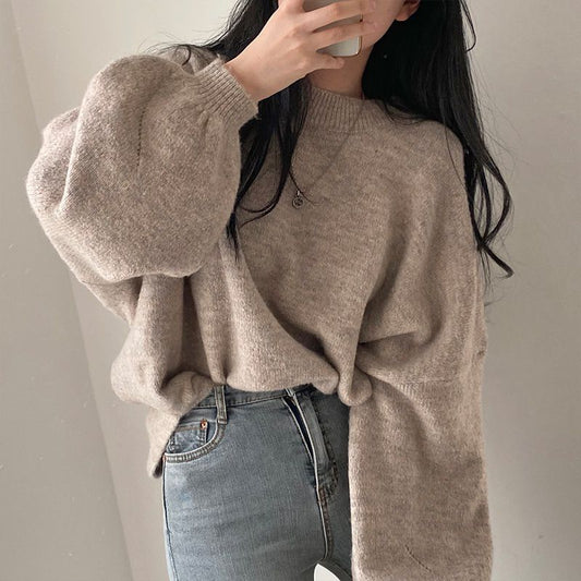 Lazy style sweater for women thickened winter Korean mid-length super soft slit sweater