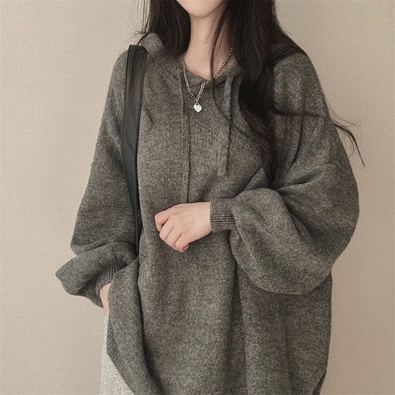 2024 new hot style Lazy style hooded sweater loose sweater slimming belly covering top