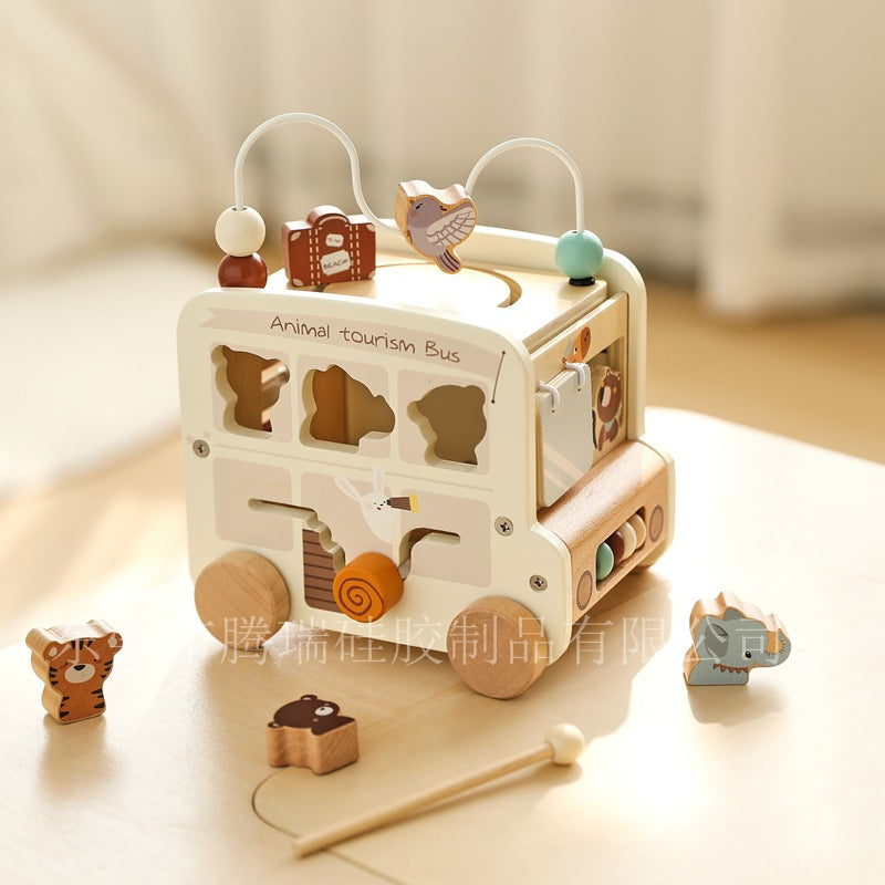 Children's educational 5-in-1 bus toy shape matching building blocks