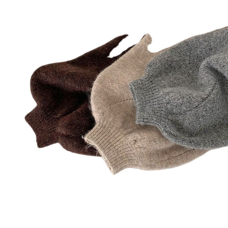 Lazy style sweater for women thickened winter Korean mid-length super soft slit sweater