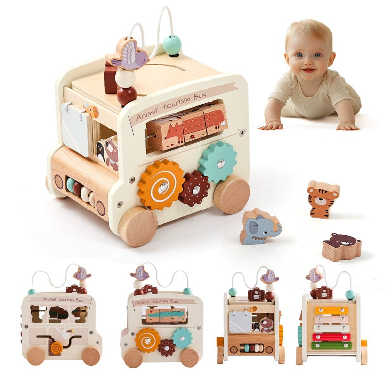 Children's educational 5-in-1 bus toy shape matching building blocks