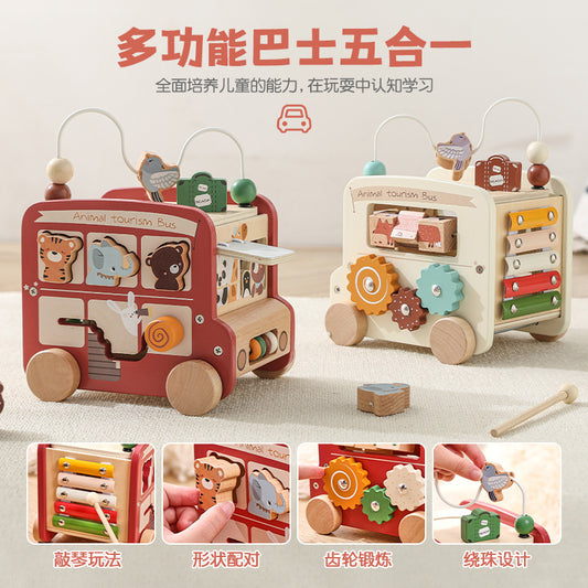 Children's educational 5-in-1 bus toy shape matching building blocks